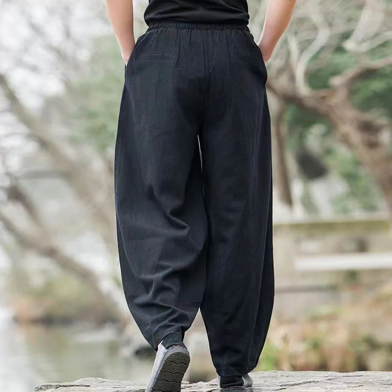 Pantaloni harem da uomo con coulisse, casual e semplici, con tasche, Buddha Stones - Image 7