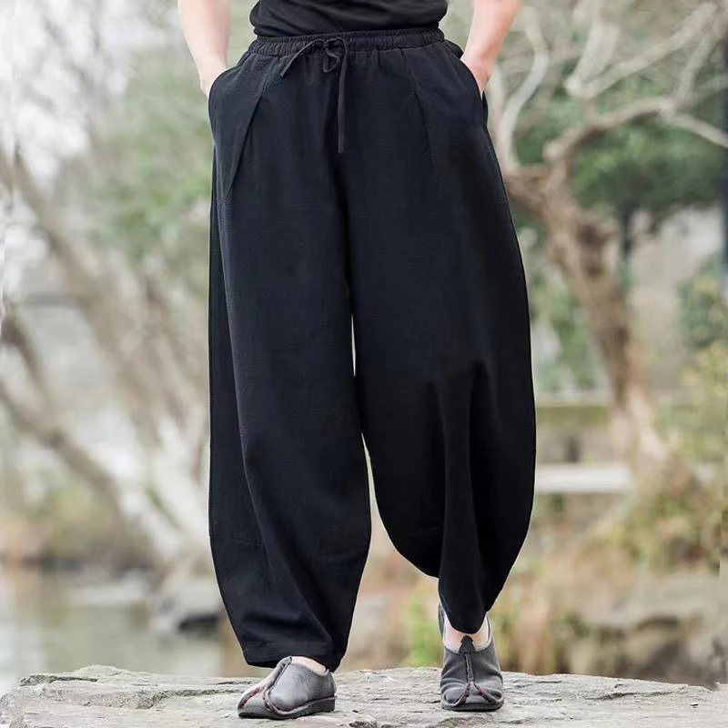 Pantaloni harem da uomo con coulisse, casual e semplici, con tasche, Buddha Stones - Image 8