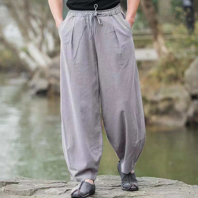 Pantaloni harem da uomo con coulisse, casual e semplici, con tasche, Buddha Stones - Image 9