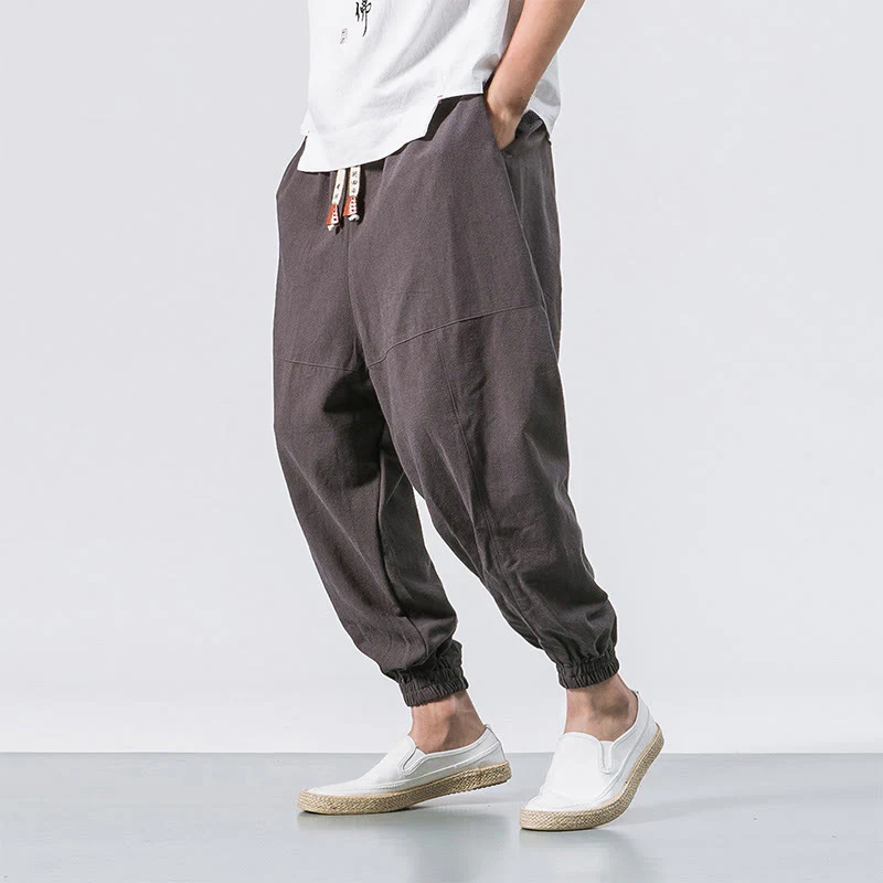 Pantaloni harem da uomo in cotone con coulisse, semplici e semplici, con tasche, modello Buddha Stones