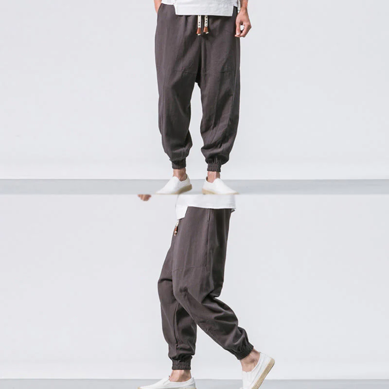 Pantaloni harem da uomo in cotone con coulisse, semplici e semplici, con tasche, modello Buddha Stones - Image 3