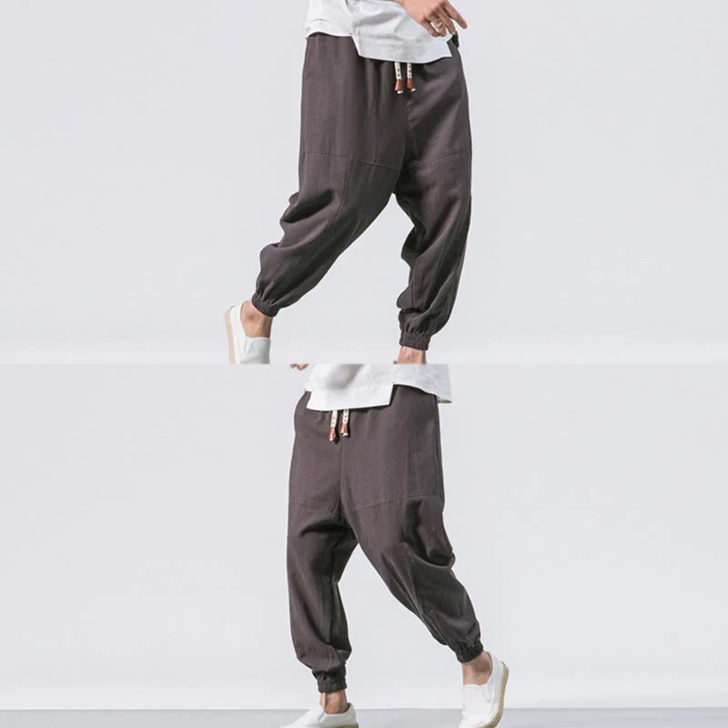 Pantaloni harem da uomo in cotone con coulisse, semplici e semplici, con tasche, modello Buddha Stones - Image 4