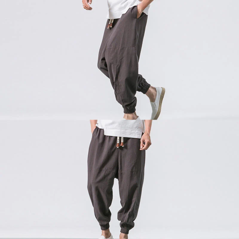 Pantaloni harem da uomo in cotone con coulisse, semplici e semplici, con tasche, modello Buddha Stones - Image 7