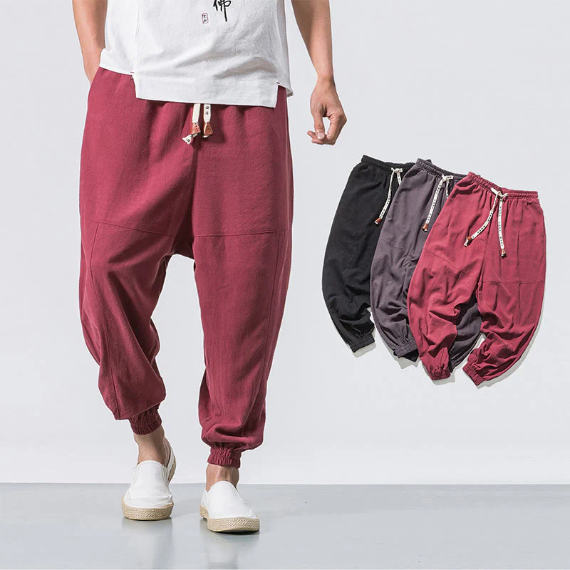 Pantaloni harem da uomo in cotone con coulisse, semplici e semplici, con tasche, modello Buddha Stones - Image 9