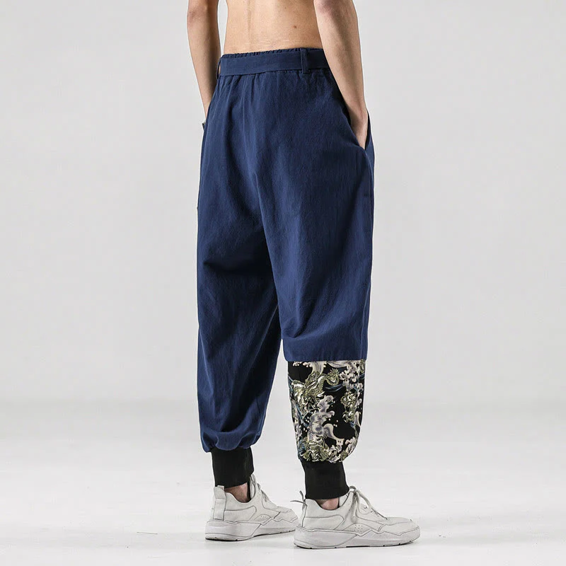 Pantaloni harem da uomo in cotone con lacci e tasche Buddha Stones Ocean Waves - Image 33