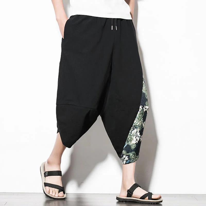 Pantaloni harem da uomo in cotone con stampa Buddha Stones Green Waves e tasche - Image 4