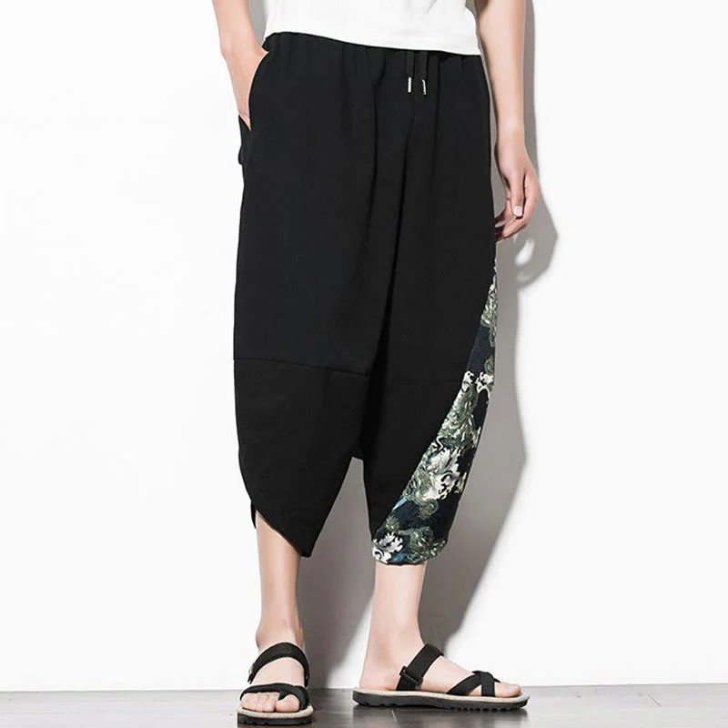 Pantaloni harem da uomo in cotone con stampa Buddha Stones Green Waves e tasche - Image 6