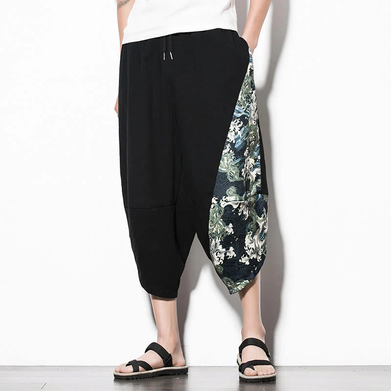 Pantaloni harem da uomo in cotone con stampa Buddha Stones Green Waves e tasche - Image 7
