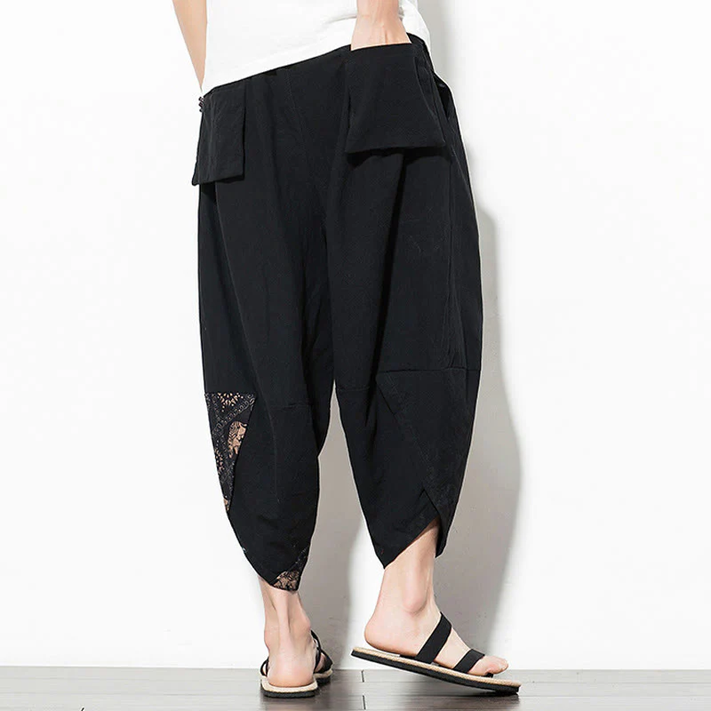 Pantaloni harem da uomo in cotone con stampa elefante marrone Buddha Stones con tasche - Image 3