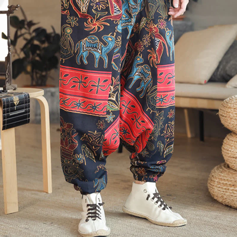 Pantaloni harem da uomo in cotone con tasche e motivo a cammello colorato Buddha Stones - Image 7
