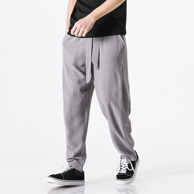 Pantaloni harem da uomo in cotone con tasche, modello Buddha Stones Commute, tinta unita e design semplice - Image 11