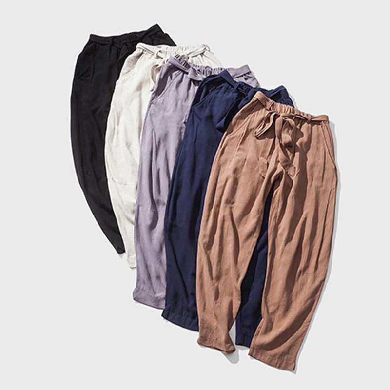 Pantaloni harem da uomo in cotone con tasche, modello Buddha Stones Commute, tinta unita e design semplice - Image 12