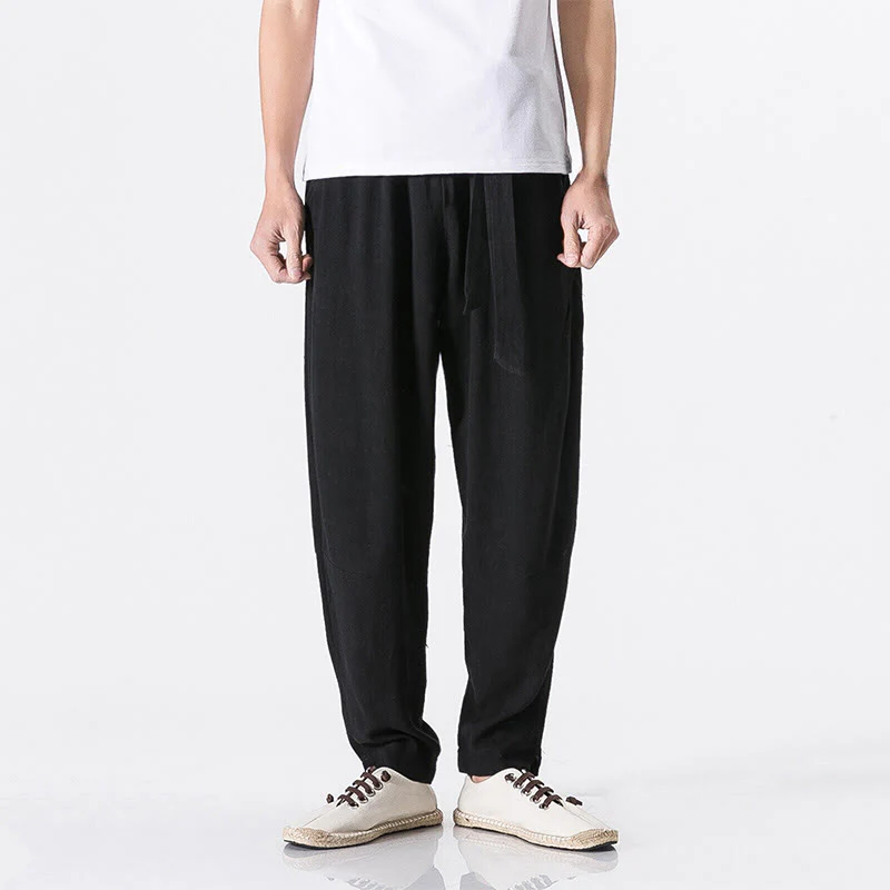 Pantaloni harem da uomo in cotone con tasche, modello Buddha Stones Commute, tinta unita e design semplice - Image 4
