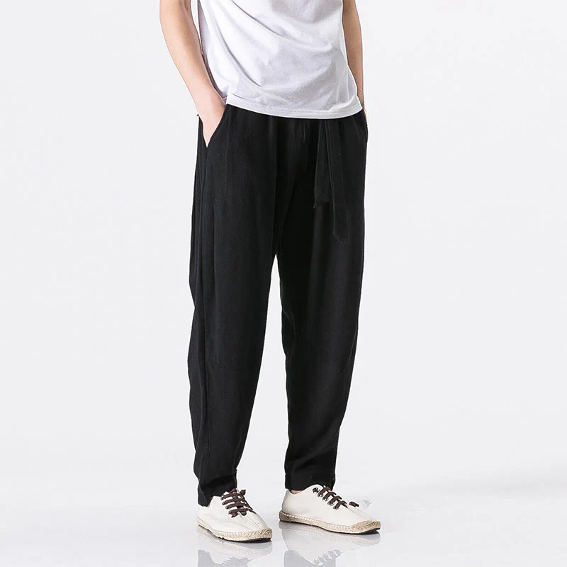 Pantaloni harem da uomo in cotone con tasche, modello Buddha Stones Commute, tinta unita e design semplice - Image 5