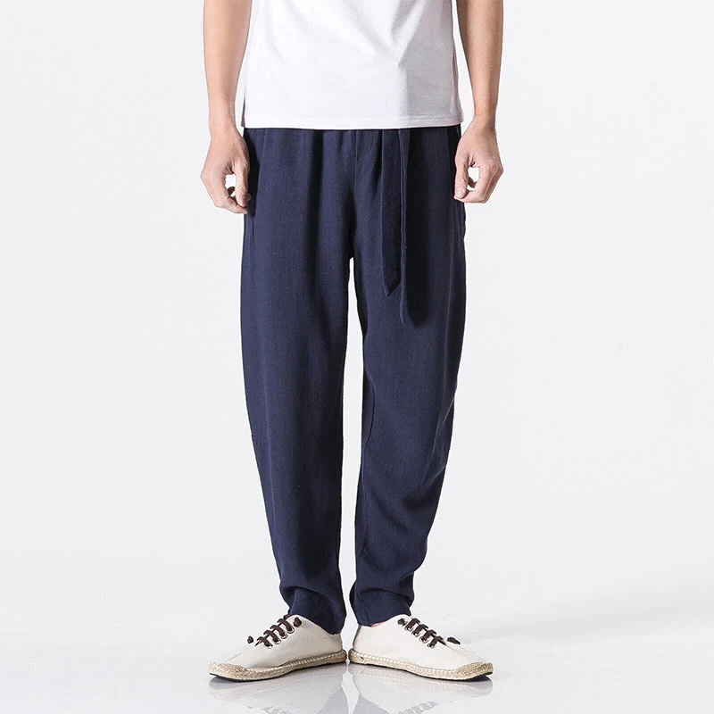 Pantaloni harem da uomo in cotone con tasche, modello Buddha Stones Commute, tinta unita e design semplice - Image 8