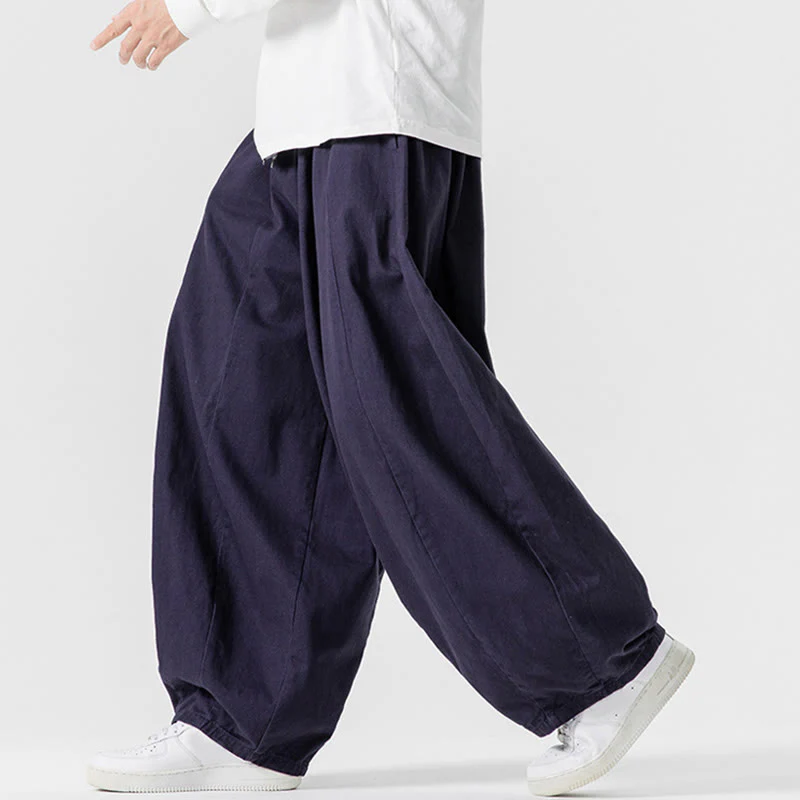 Pantaloni harem da uomo in cotone elasticizzato con tasche, tinta unita, modello Buddha Stones Fall - Image 37