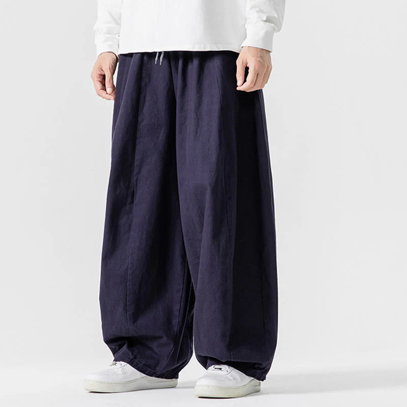 Pantaloni harem da uomo in cotone elasticizzato con tasche, tinta unita, modello Buddha Stones Fall - Image 38