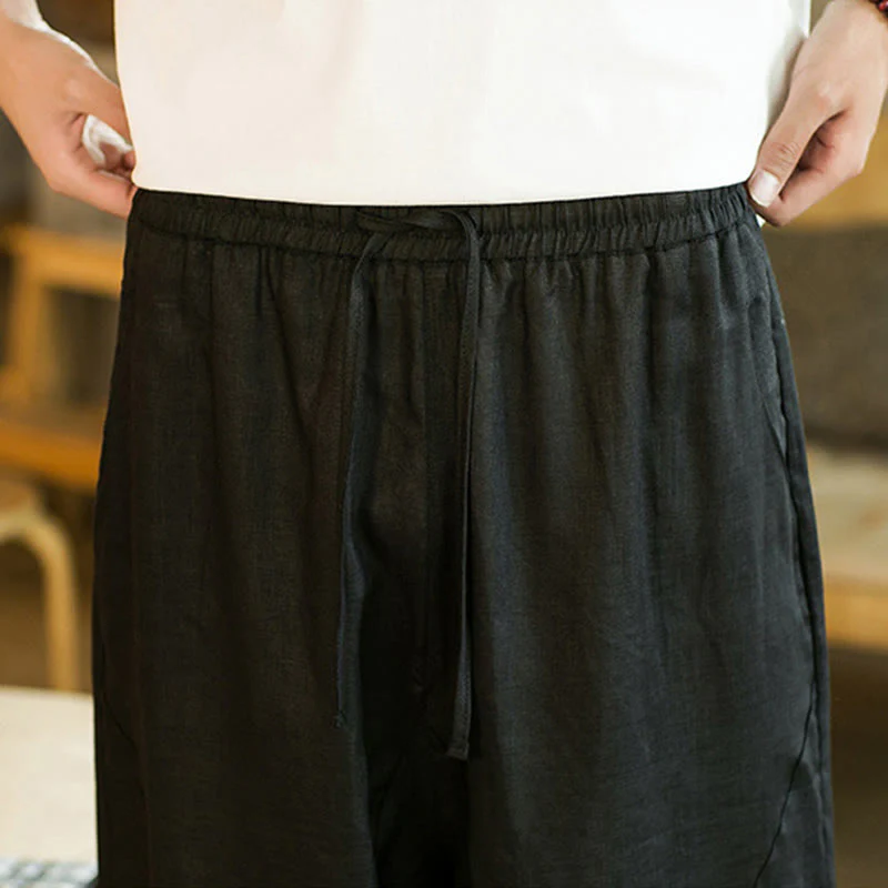 Pantaloni harem da uomo in lino con elastico in vita, con coulisse, stile casual retrò, tinta unita, stile semplice, con tasche , Buddha Stones - Image 19