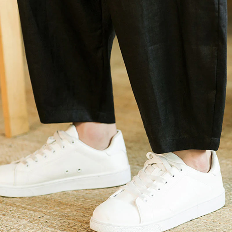 Pantaloni harem da uomo in lino con elastico in vita, con coulisse, stile casual retrò, tinta unita, stile semplice, con tasche , Buddha Stones - Image 21