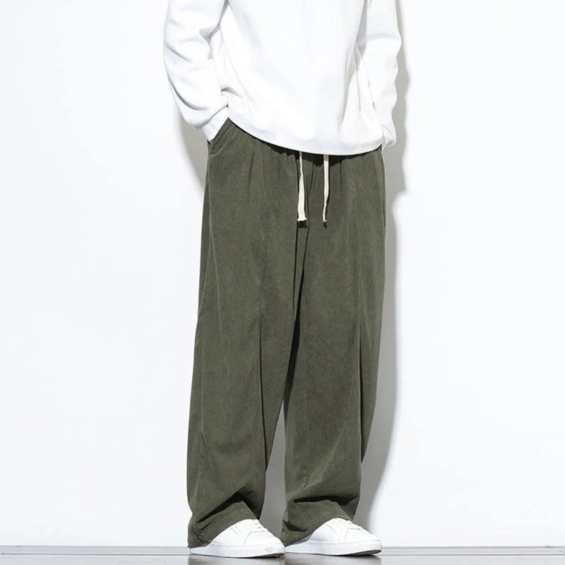 Pantaloni harem da uomo in puro cotone a coste con tasche e coulisse Buddha Stones - Image 10
