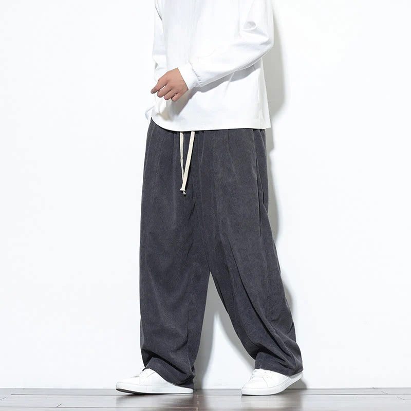 Pantaloni harem da uomo in puro cotone a coste con tasche e coulisse Buddha Stones - Image 14
