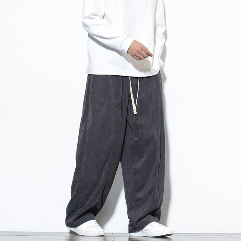 Pantaloni harem da uomo in puro cotone a coste con tasche e coulisse Buddha Stones - Image 15