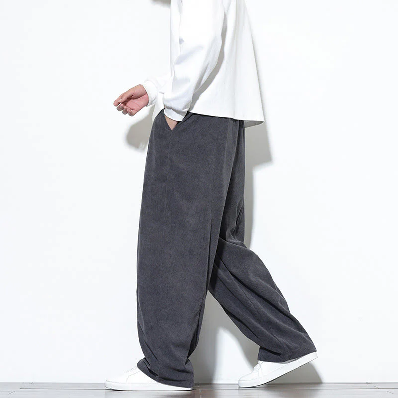 Pantaloni harem da uomo in puro cotone a coste con tasche e coulisse Buddha Stones - Image 16