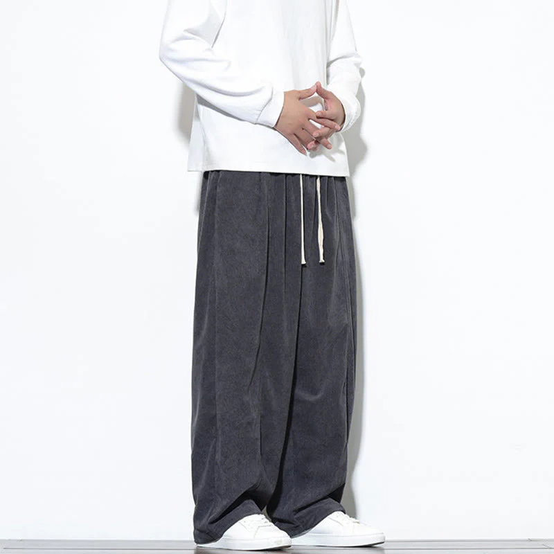 Pantaloni harem da uomo in puro cotone a coste con tasche e coulisse Buddha Stones - Image 18