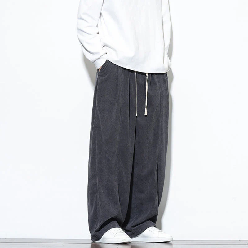 Pantaloni harem da uomo in puro cotone a coste con tasche e coulisse Buddha Stones - Image 19