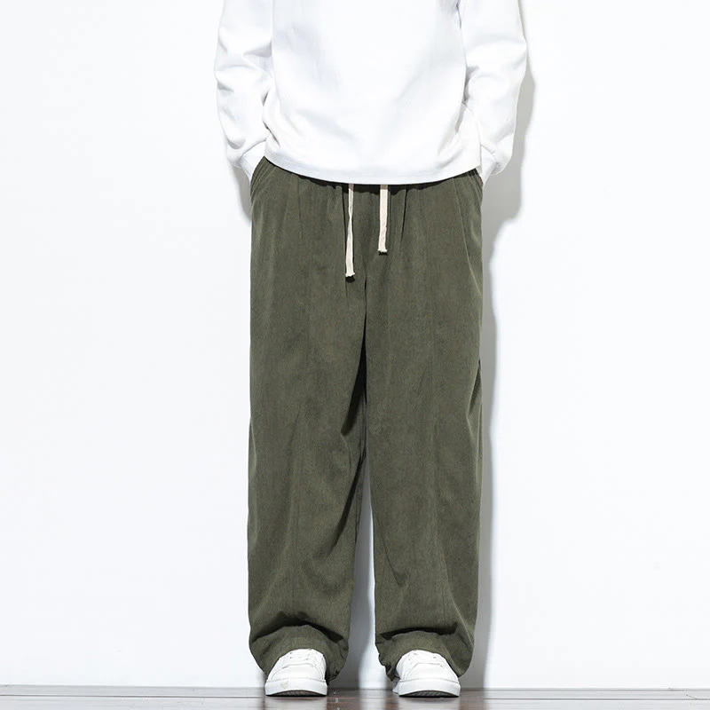 Pantaloni harem da uomo in puro cotone a coste con tasche e coulisse Buddha Stones - Image 2