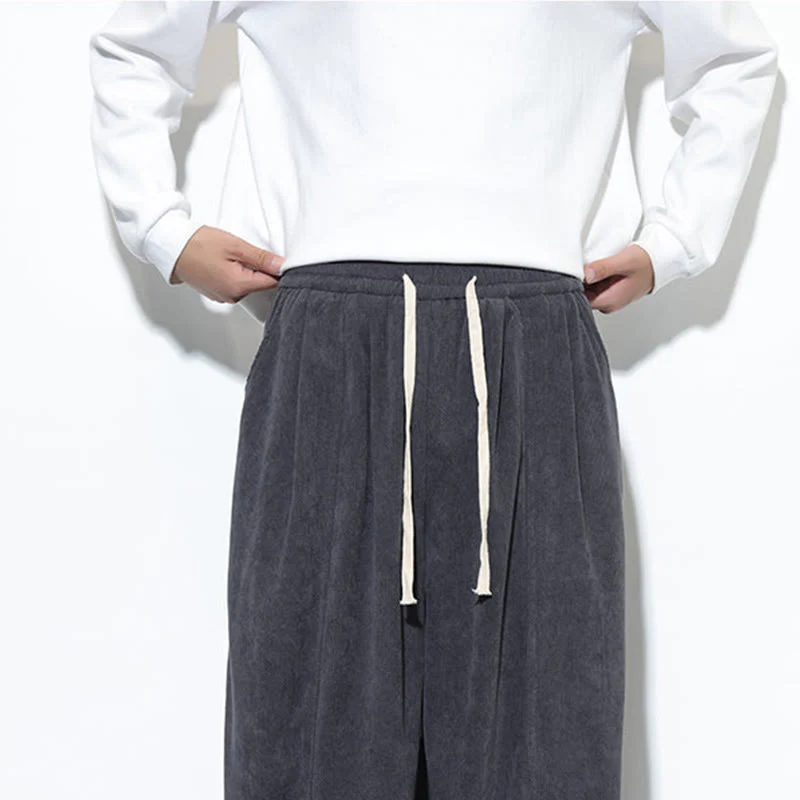 Pantaloni harem da uomo in puro cotone a coste con tasche e coulisse Buddha Stones - Image 21