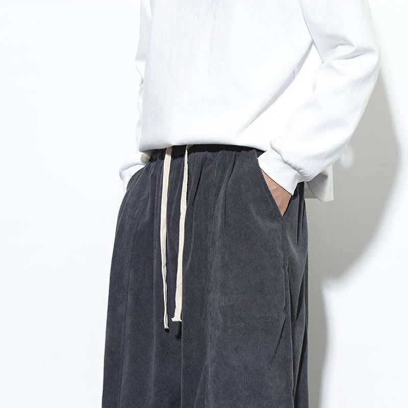 Pantaloni harem da uomo in puro cotone a coste con tasche e coulisse Buddha Stones - Image 22