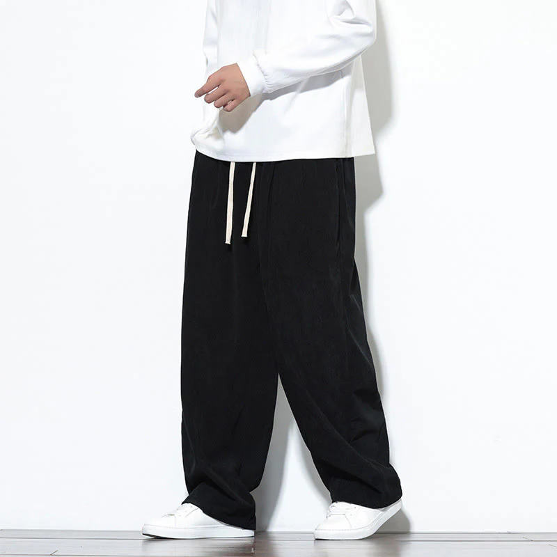 Pantaloni harem da uomo in puro cotone a coste con tasche e coulisse Buddha Stones - Image 25