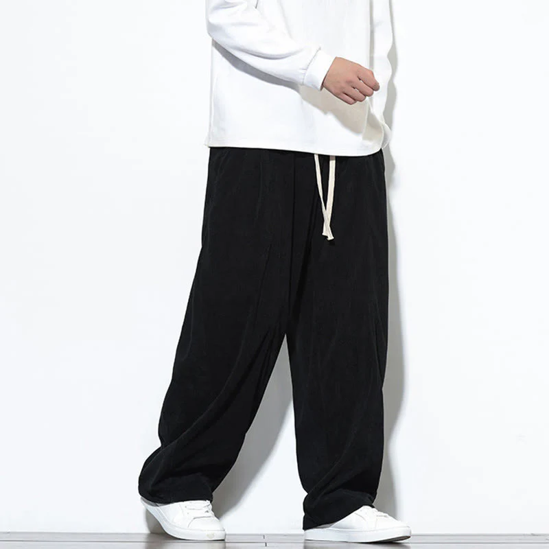 Pantaloni harem da uomo in puro cotone a coste con tasche e coulisse Buddha Stones - Image 26