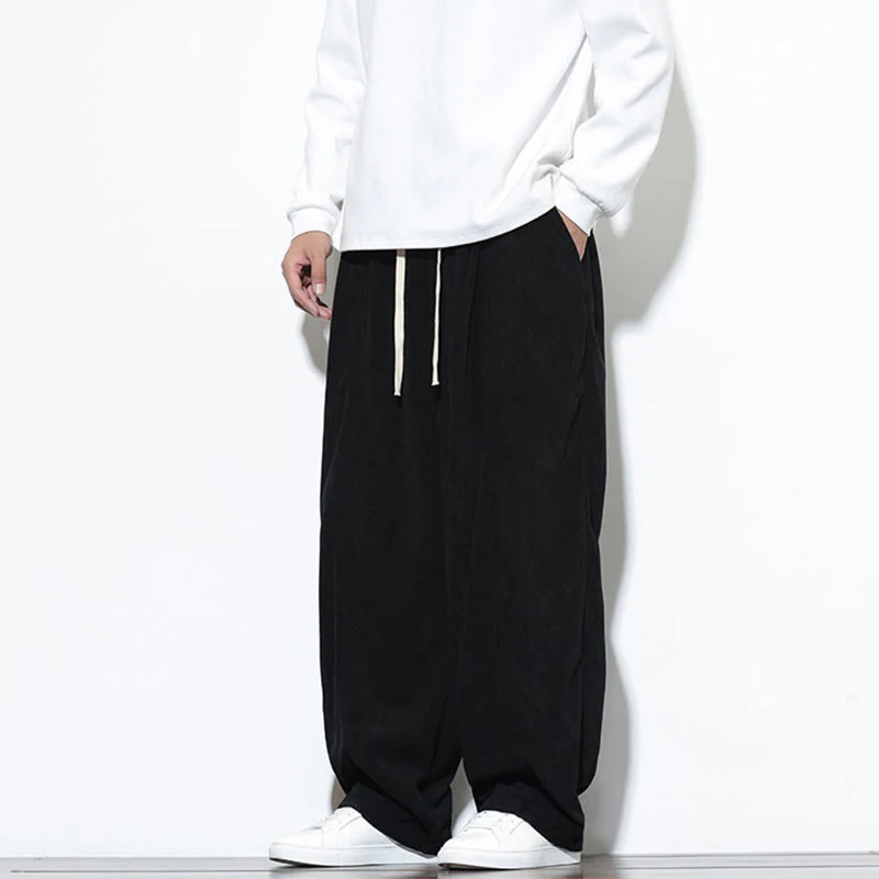 Pantaloni harem da uomo in puro cotone a coste con tasche e coulisse Buddha Stones - Image 27