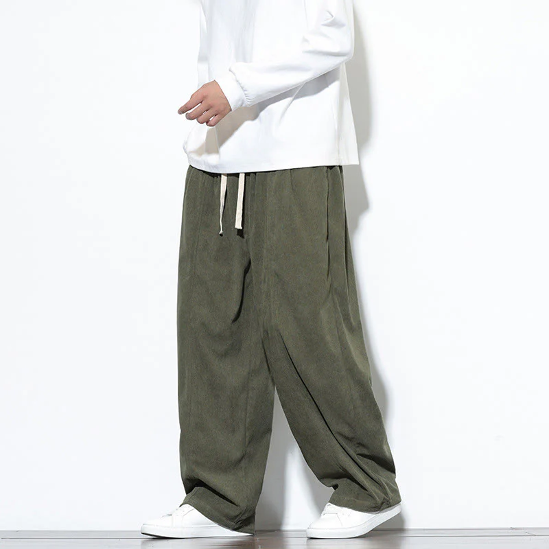 Pantaloni harem da uomo in puro cotone a coste con tasche e coulisse Buddha Stones - Image 3