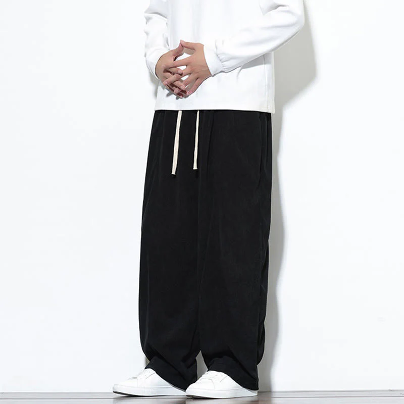 Pantaloni harem da uomo in puro cotone a coste con tasche e coulisse Buddha Stones - Image 30