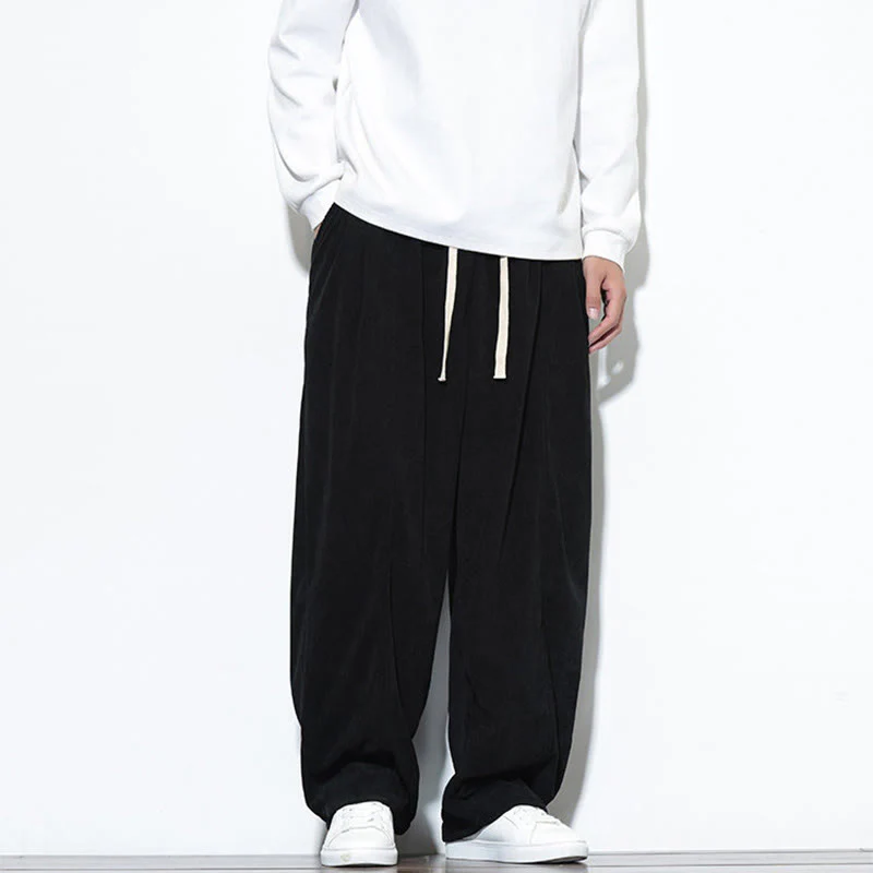 Pantaloni harem da uomo in puro cotone a coste con tasche e coulisse Buddha Stones - Image 31