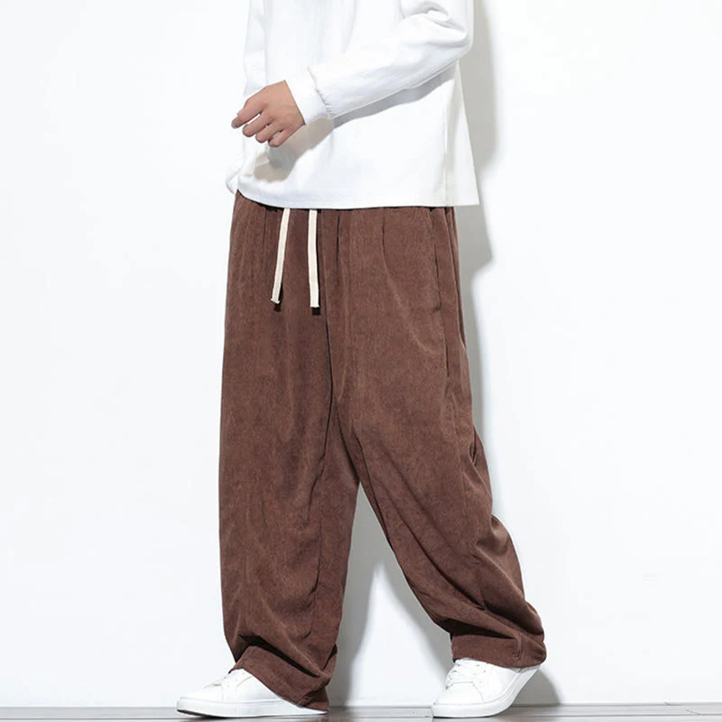 Pantaloni harem da uomo in puro cotone a coste con tasche e coulisse Buddha Stones - Image 33