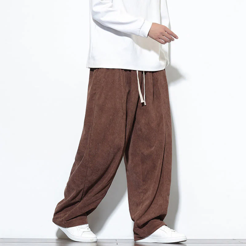Pantaloni harem da uomo in puro cotone a coste con tasche e coulisse Buddha Stones - Image 34