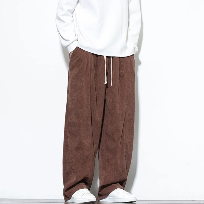 Pantaloni harem da uomo in puro cotone a coste con tasche e coulisse Buddha Stones - Image 36