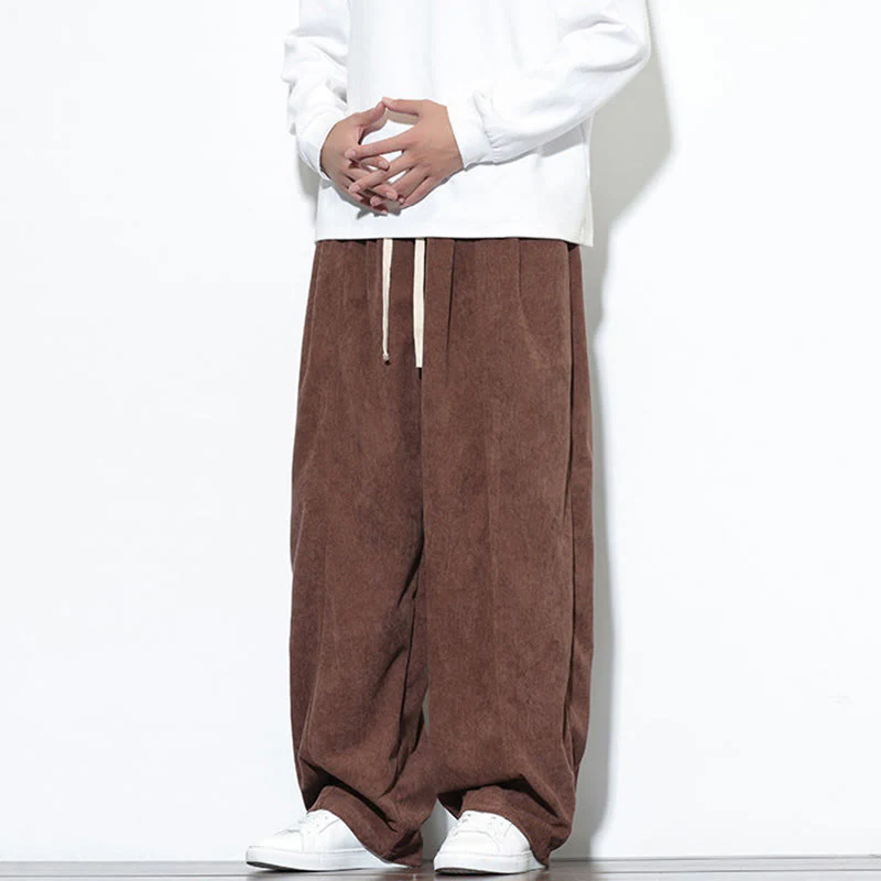 Pantaloni harem da uomo in puro cotone a coste con tasche e coulisse Buddha Stones - Image 37