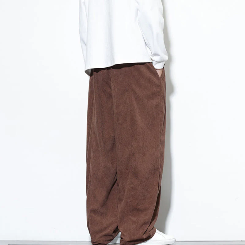 Pantaloni harem da uomo in puro cotone a coste con tasche e coulisse Buddha Stones - Image 38