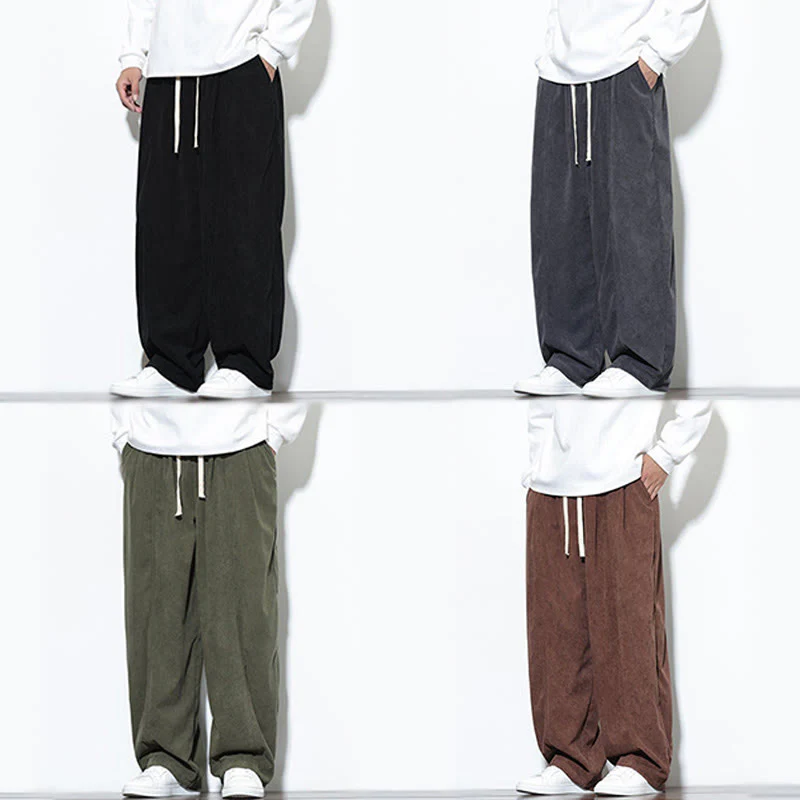 Pantaloni harem da uomo in puro cotone a coste con tasche e coulisse Buddha Stones - Image 39