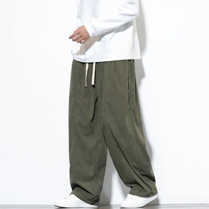Pantaloni harem da uomo in puro cotone a coste con tasche e coulisse Buddha Stones - Image 4