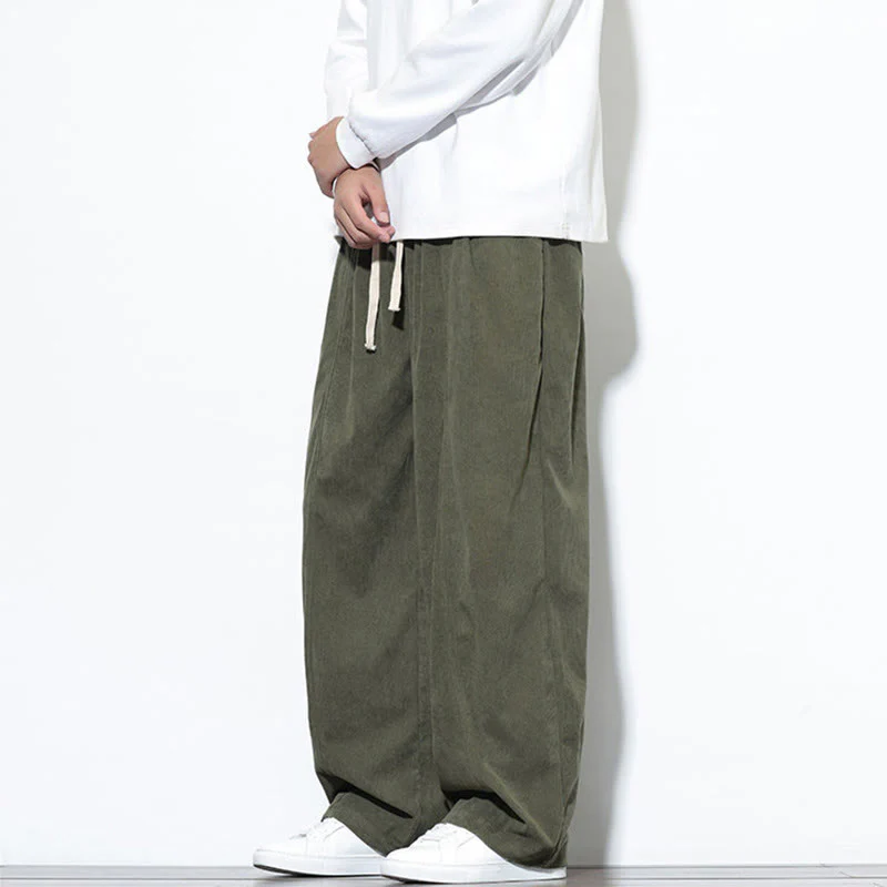 Pantaloni harem da uomo in puro cotone a coste con tasche e coulisse Buddha Stones - Image 5
