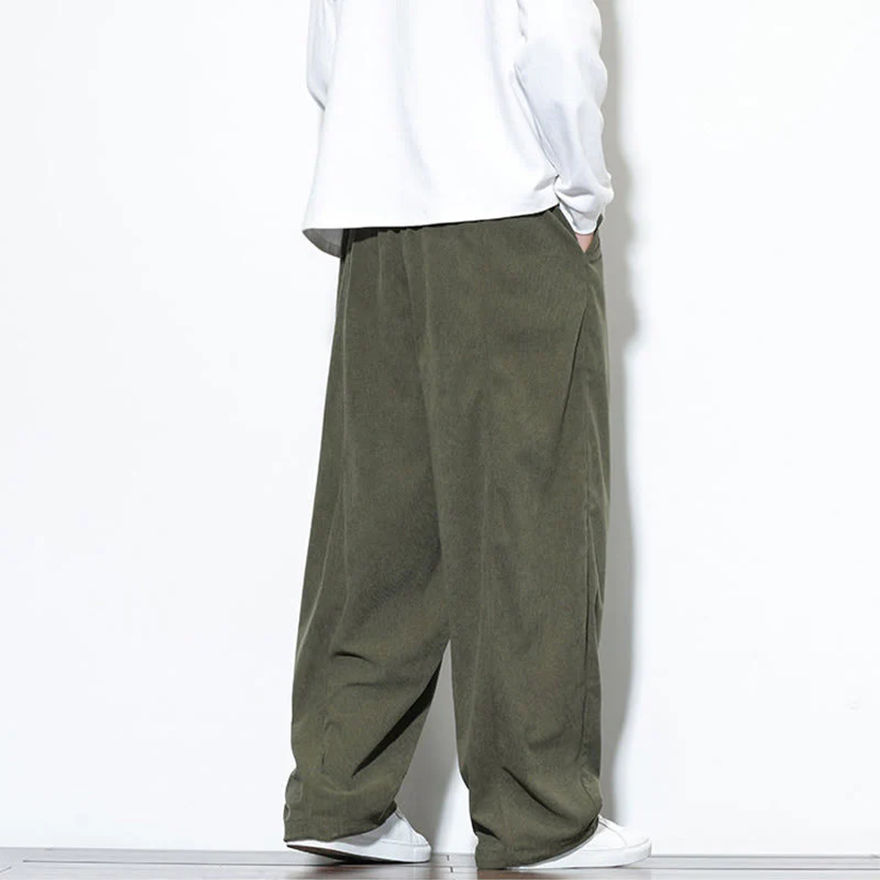 Pantaloni harem da uomo in puro cotone a coste con tasche e coulisse Buddha Stones - Image 7