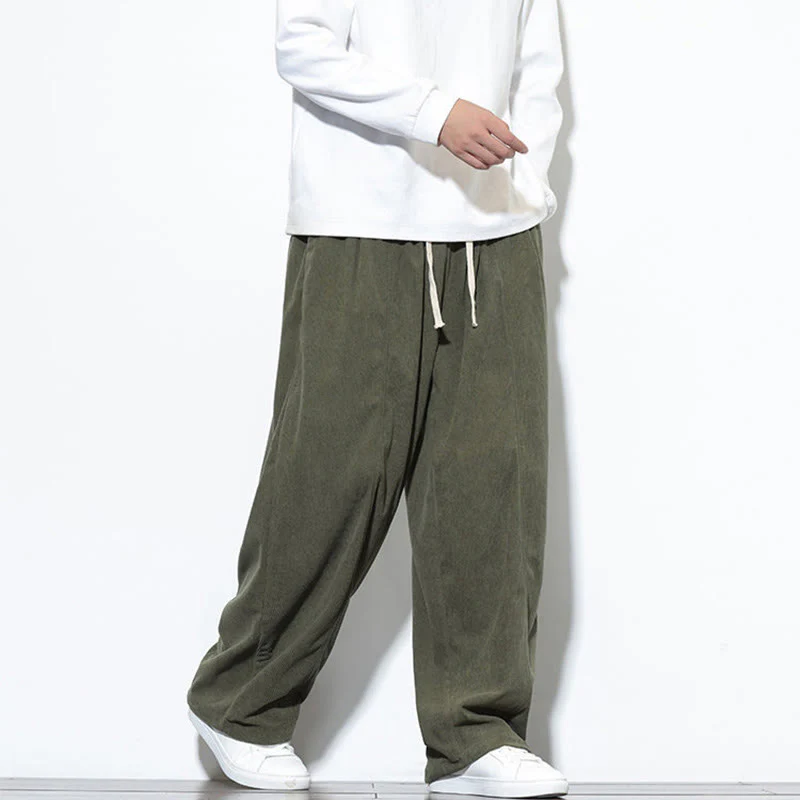 Pantaloni harem da uomo in puro cotone a coste con tasche e coulisse Buddha Stones - Image 8