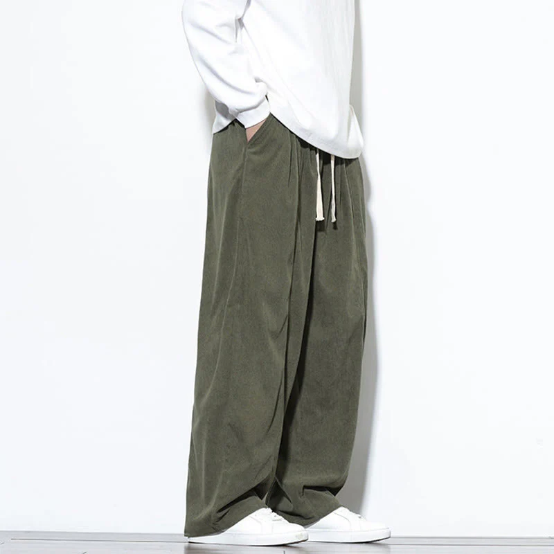 Pantaloni harem da uomo in puro cotone a coste con tasche e coulisse Buddha Stones - Image 9