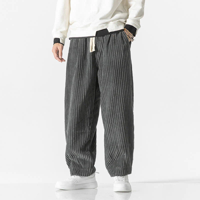 Pantaloni harem da uomo in velluto a coste con coulisse e tasche, stile retrò invernale, modello Buddha Stones